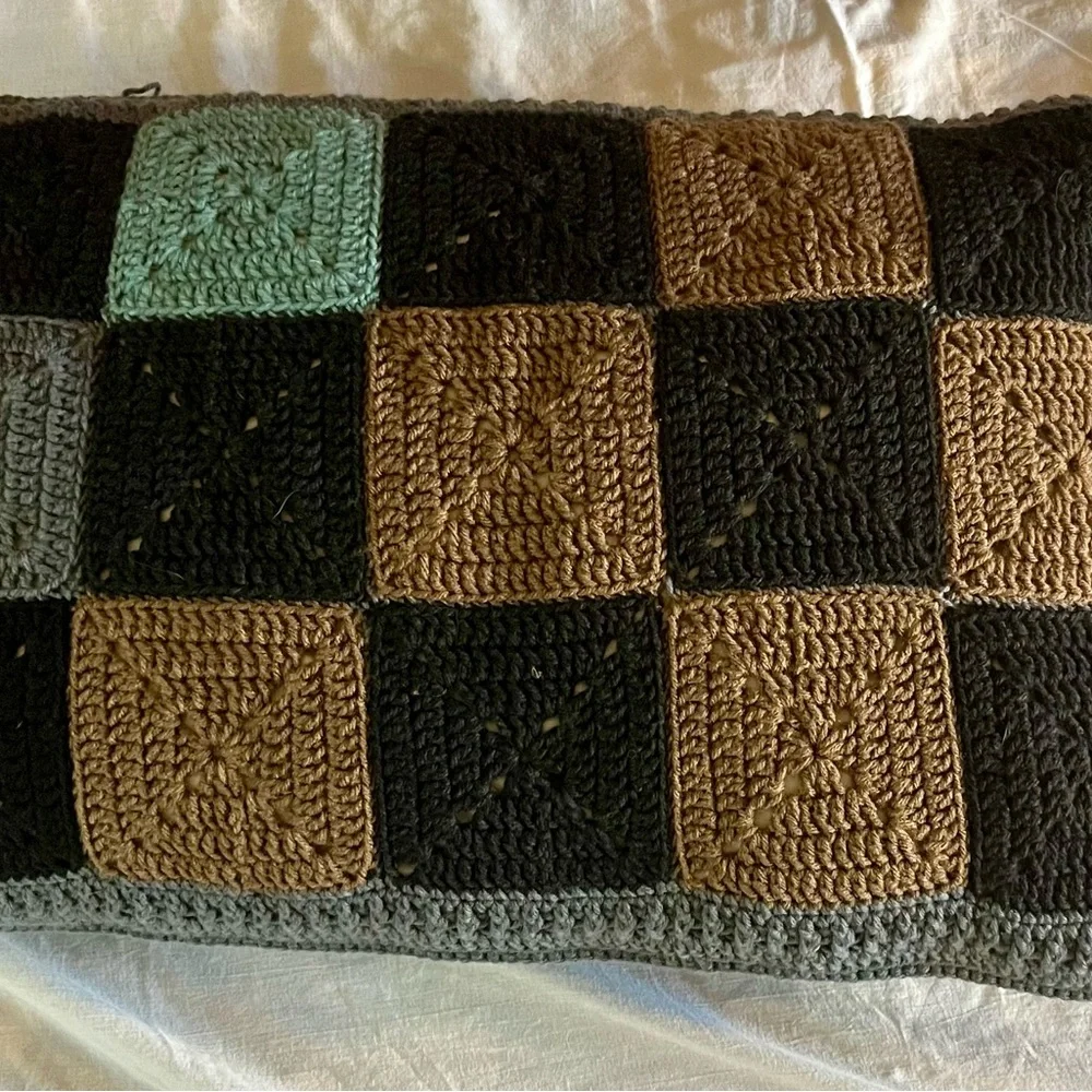 Crocheted‎ Granny Square Pillow Cover Handmade CottageCore Cabin